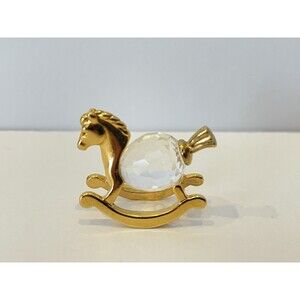 Miniature Cut Crystal & Gold-tone Metal Rocking Horse Figurine 1 inch